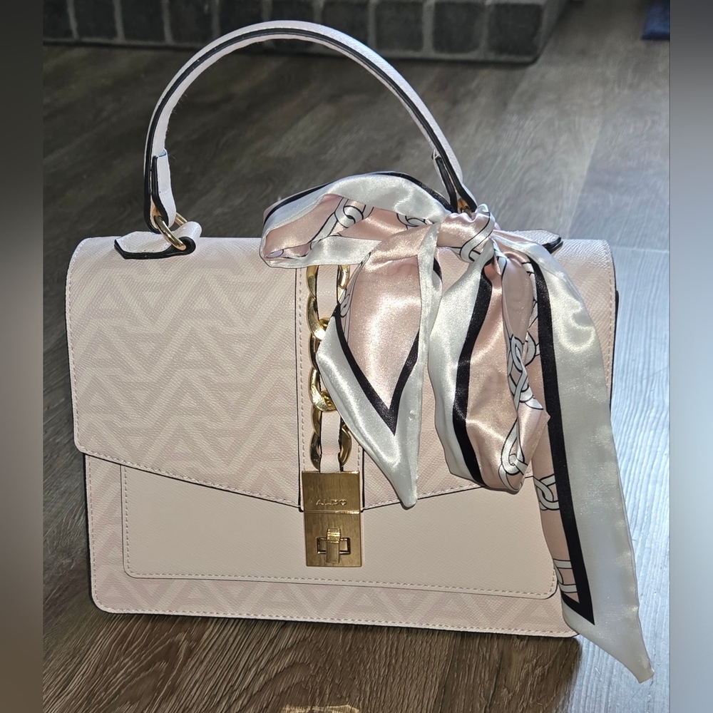 Aldo Elegant Pink Handbag with Scarf Accent